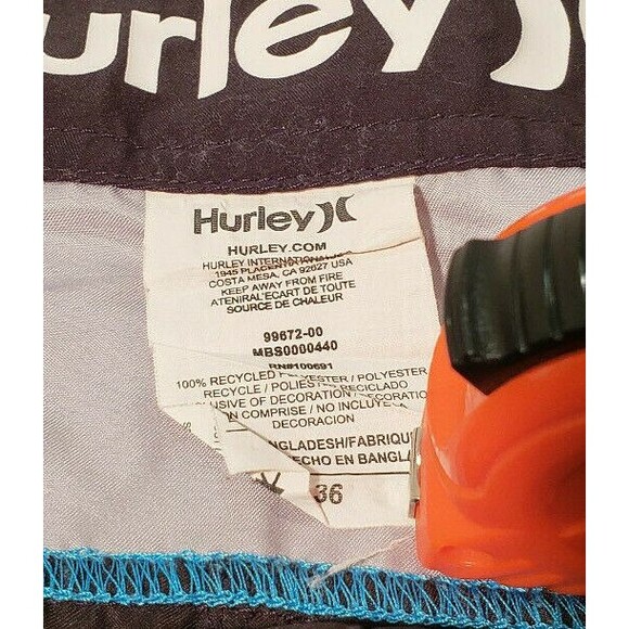 Hurley Men’s Board Shorts Sz 36 Black Grey Turquoise Colorblock Swim Trunks - Picture 9 of 12